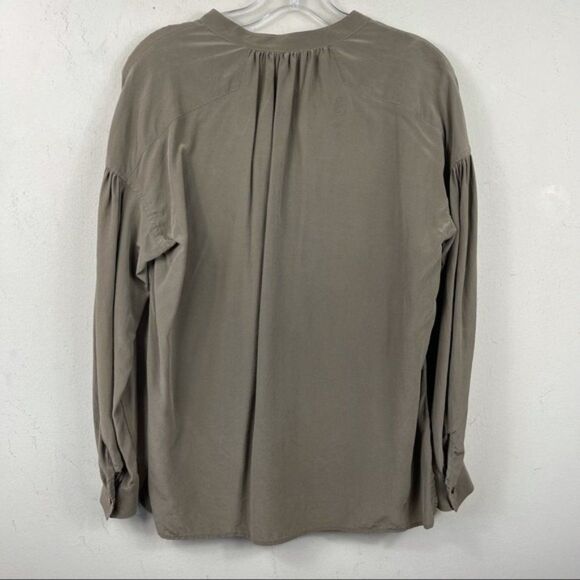 Vince Shirred 100% Silk Blouse Top XS Drop Shoulder Slouchy Balloon Long Sleeve - Picture 5 of 15